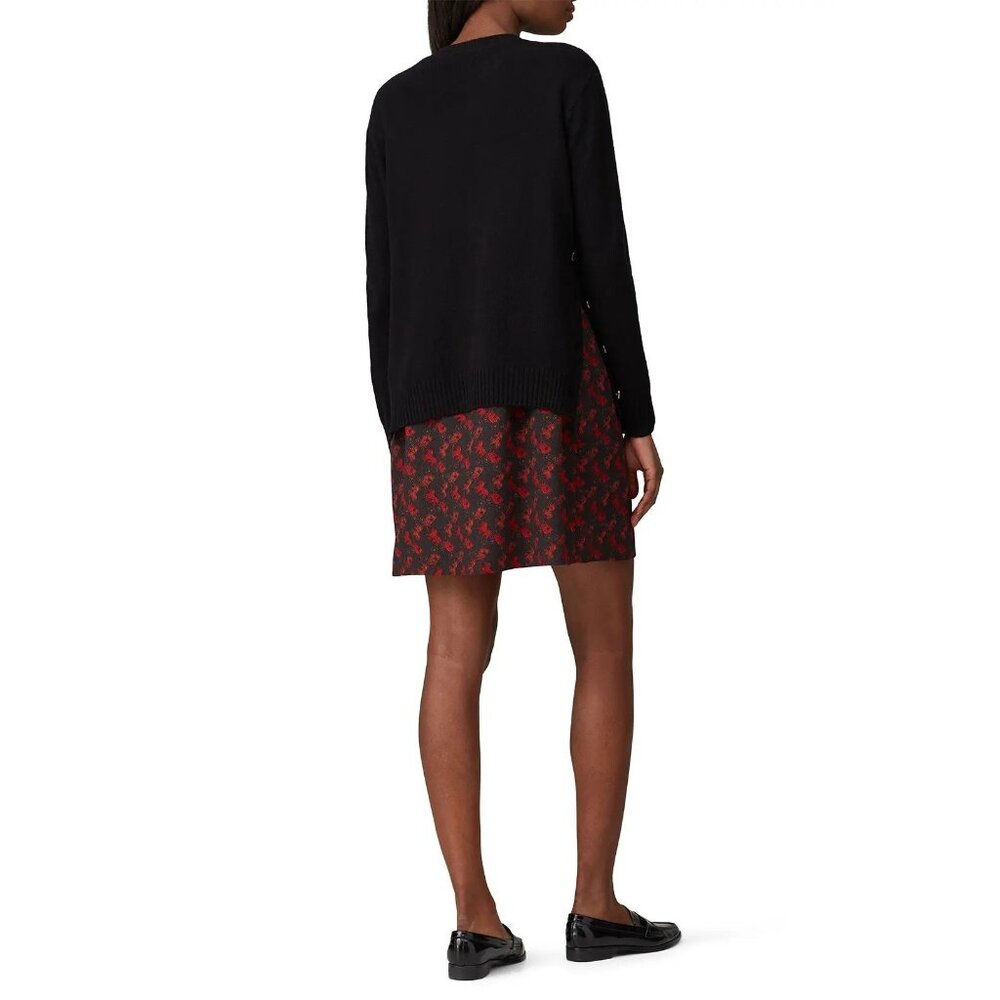 Coach Black & Red Button Horse And Carriage Print Sweater Dress Wool Silk L - Picture 2 of 8